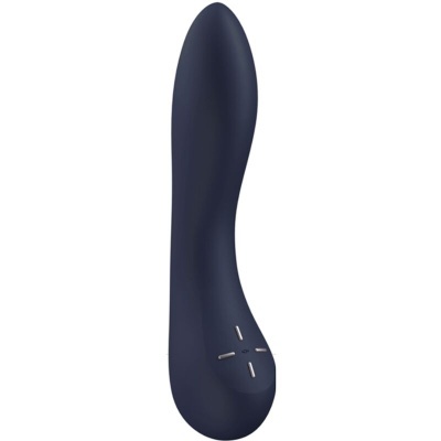 Vibrador preto curvado com botões na base