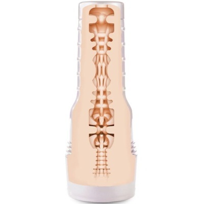 Produto bege com interior texturizado e exterior translúcido branco