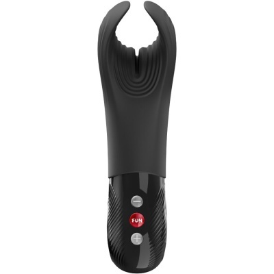 Vibrador preto com botões na base e formato curvado