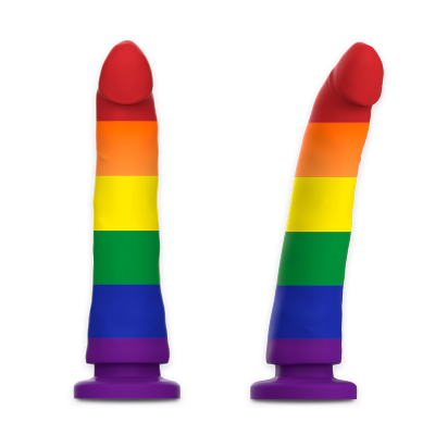 Dois vibradores coloridos com padrão de arco-íris