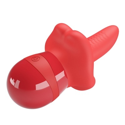 Vibrador vermelho de plástico e silicone com botão de power