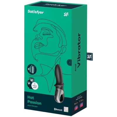 Caixa verde com anel vibrador preto e detalhes cinza e texto do produto