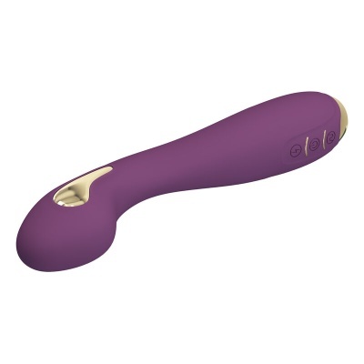 Vibrador roxo com detalhes dourados e botões no cabo