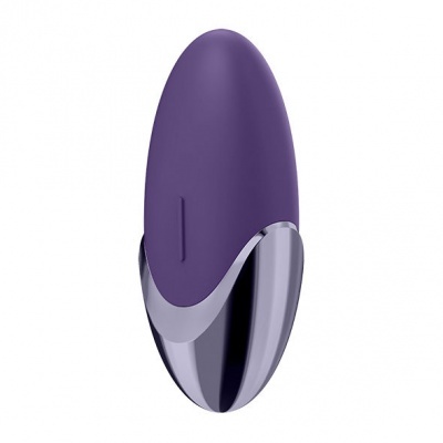 Vibrador púrpura com base prateada em fundo branco