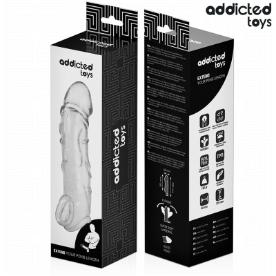 Embalagem preta com acessório transparente em forma fálica da marca addicted toys