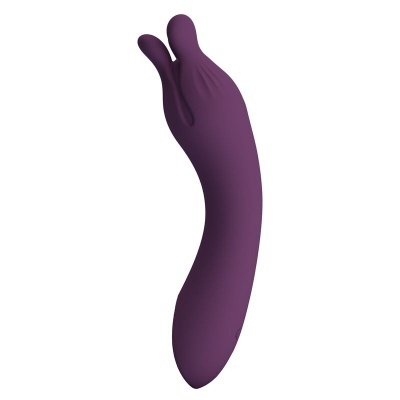 Vibrador de silicone roxo com duas extensões na ponta