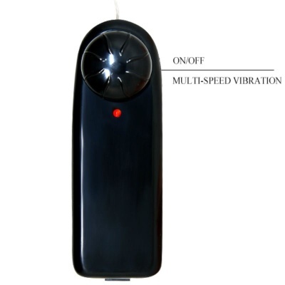 Comando remoto preto com botão circular e luz vermelha