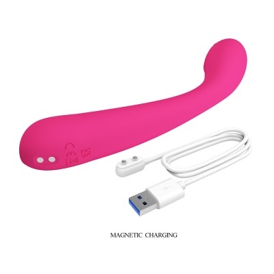 Vibrador de silicone cor-de-rosa com carregador USB magnético branco