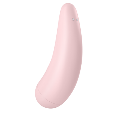 Vibrador cor-de-rosa claro com forma curva e dois botões prateados