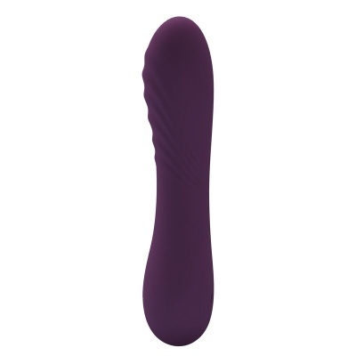 Vibrador roxo escuro com textura ondulada e formato curvado