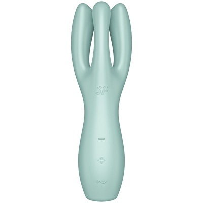 Produto de silicone verde água com três pontas e botões de controle