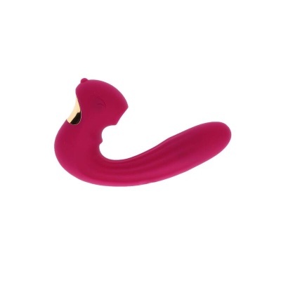 Vibrador curvo em silicone borgonha com detalhes dourados