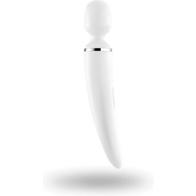 Vibrador branco com detalhe prateado e base curva