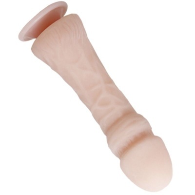 Dildo de cor pele com textura detalhada e base circular