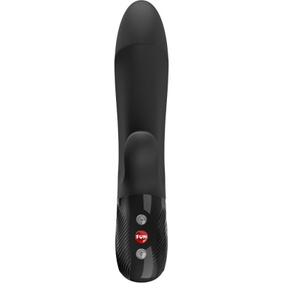 Vibrador preto com botão vermelho FUN e fundo branco