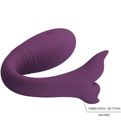 Vibrador roxo curvado com botão de vibração