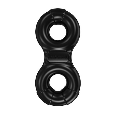 Aparelho de fitness preto em forma de 8 com textura lisa e duas aberturas circulares