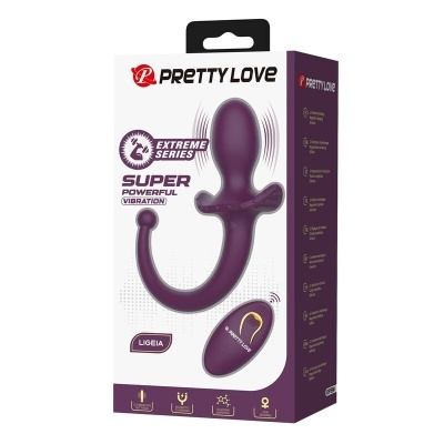 Embalagem de vibrador roxo Pretty Love Ligeia com controlo remoto correspondente