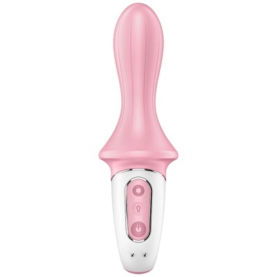 Vibrador cor-de-rosa com base branca e botões no punho