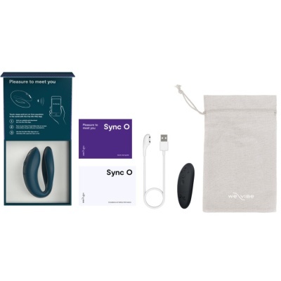 Conjunto de produto sexual Sync O com controlo, cabo USB, manual e estojo cinzento