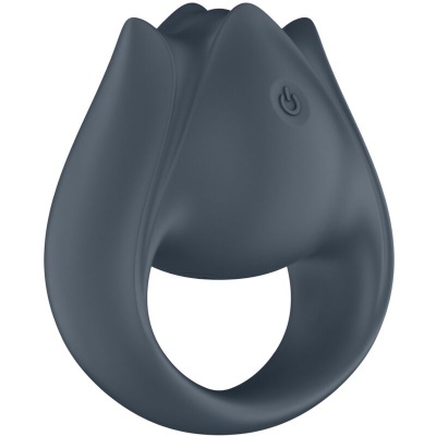 Anel cinzento escuro em silicone com design em forma de flor e botão de ligar