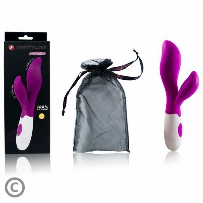 Vibrador rosa em silicone com embalagem preta e bolsa de tecido preta