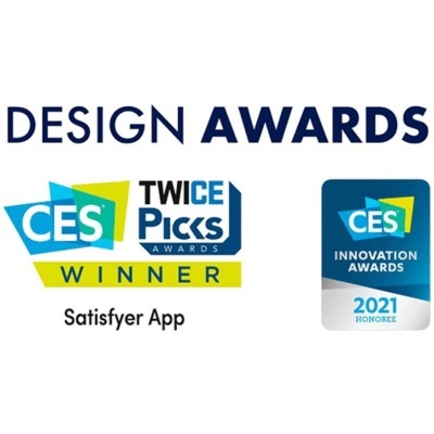 Prémios de Design CES e TWICE para Satisfyer App em fundo branco
