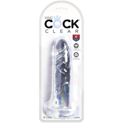 Dildo transparente de 15 cm em embalagem clara com texto KING COCK CLEAR
