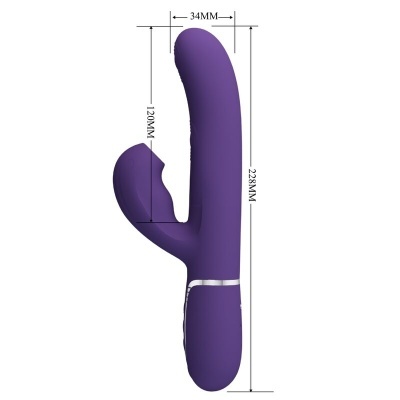 Vibrador roxo em silicone com dimensões em milímetros