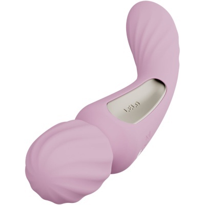 Vibrador cor-de-rosa com visor digital e textura ondulada
