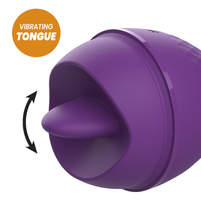 Aparelho vibratório de língua roxo com texto 'VIBRATING TONGUE'