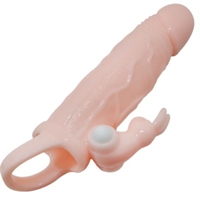 Extensão de dedo em silicone cor pele com vibrador branco