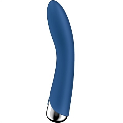 vibrador azul curvo com base prateada