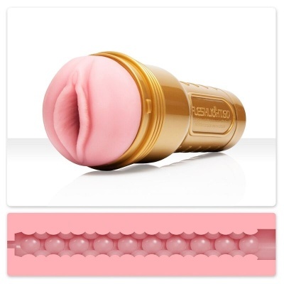 Masturbador masculino dourado e rosa com textura interna detalhada