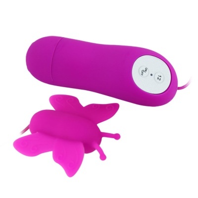 Vibrador em forma de borboleta cor-de-rosa com controlador manual