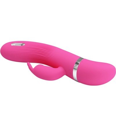 Vibrador cor-de-rosa com textura e anel prateado