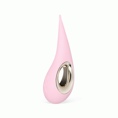 Vibrador cor-de-rosa com anel dourado em fundo branco