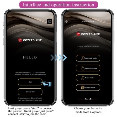 Interface da aplicação Pretty Love no ecrã do smartphone com opções de modo selecionáveis.