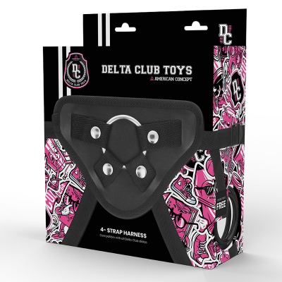 Embalagem de arnes preto 4 tiras Delta Club Toys com padrão rosa e preto