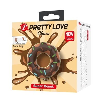 Anel para peniano em forma de donuts de chocolate com granulados coloridos na embalagem.