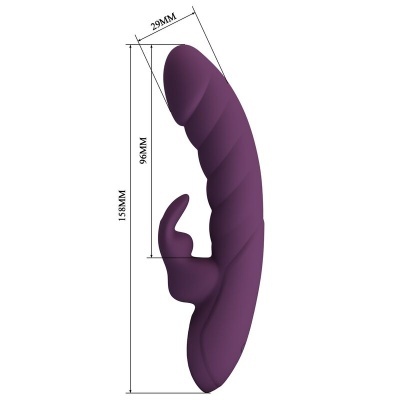Vibrador roxo com texturas em espiral e estimulador adicional