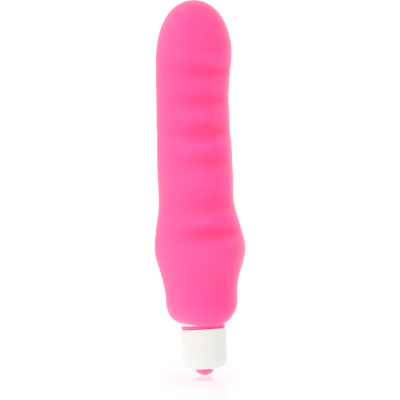Vibrador rosa com base branca e textura ondulada