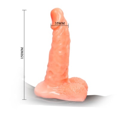 Dildo cor pele com textura, 150MM altura, 35MM largura, fundo branco