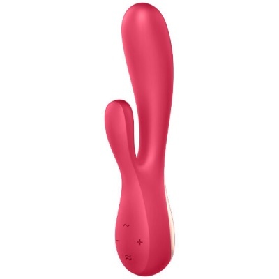Vibrador cor-de-rosa com duas extremidades e botões na base