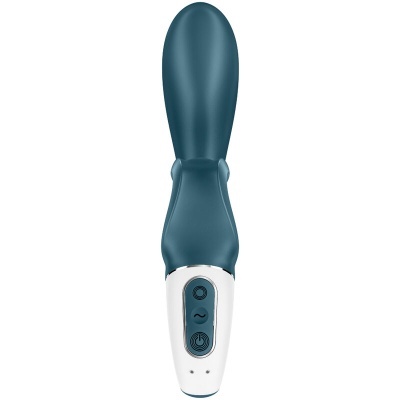 Vibrador azul escuro com controlo branco e botões