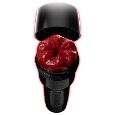 Dispositivo adulto preto com interior vermelho texturizado