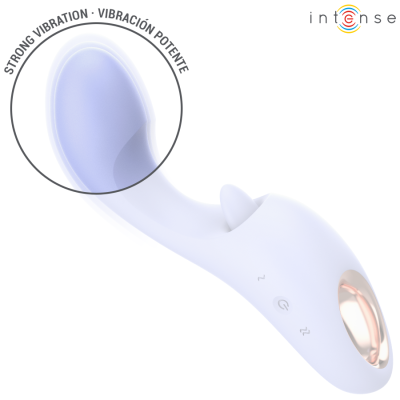 Vibrador branco com detalhes dourados e texto de vibração forte