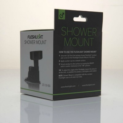 Caixa preta do suporte para chuveiro FLESHLIGHT SHOWER MOUNT com instruções em inglês