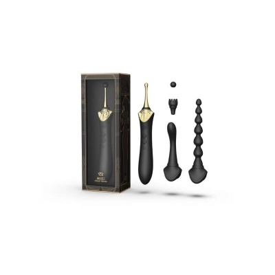 Conjunto de acessórios de silicone preto com detalhes dourados e caixa preta