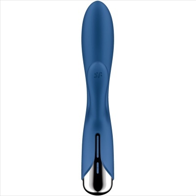 Vibrador azul em silicone com acabamento metálico prateado